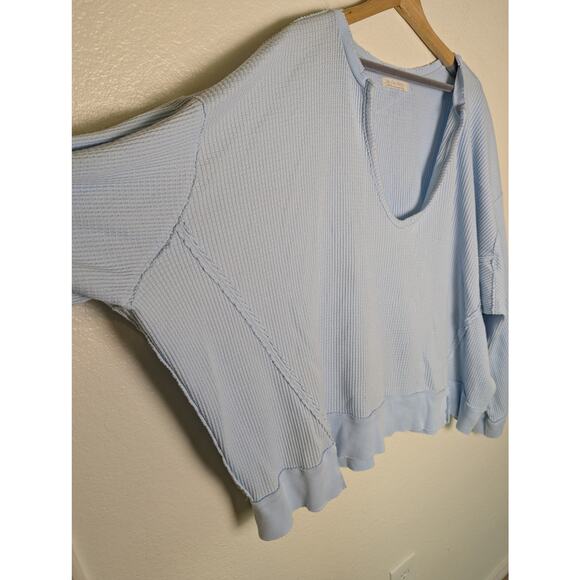 We The Free People Buttercup Blue Waffle Knit Thermal Oversized Top Women L - Picture 4 of 13